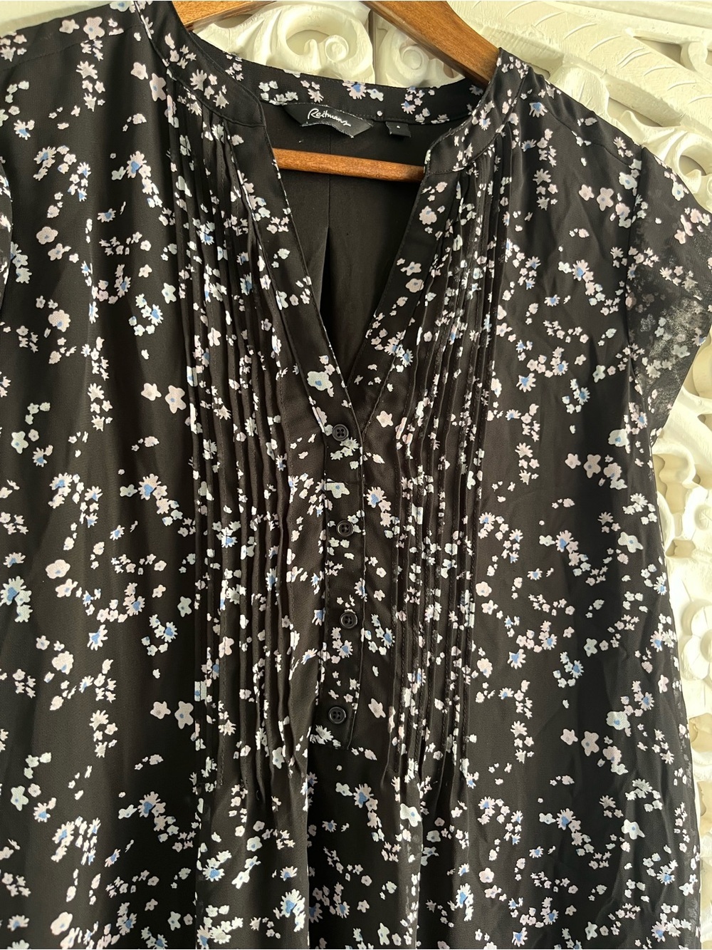 Reitmans Black Floral Chiffon Dress Size 4 Pleated Pintuck Shift Dress - Picture 2 of 6